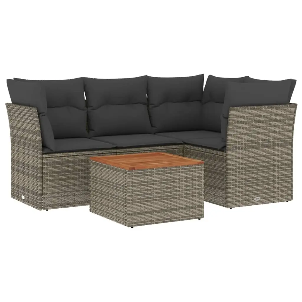 Garden Sofa Set 5 Piece Outdoor Furniture Grey Poly Rattan Patio Lounge with