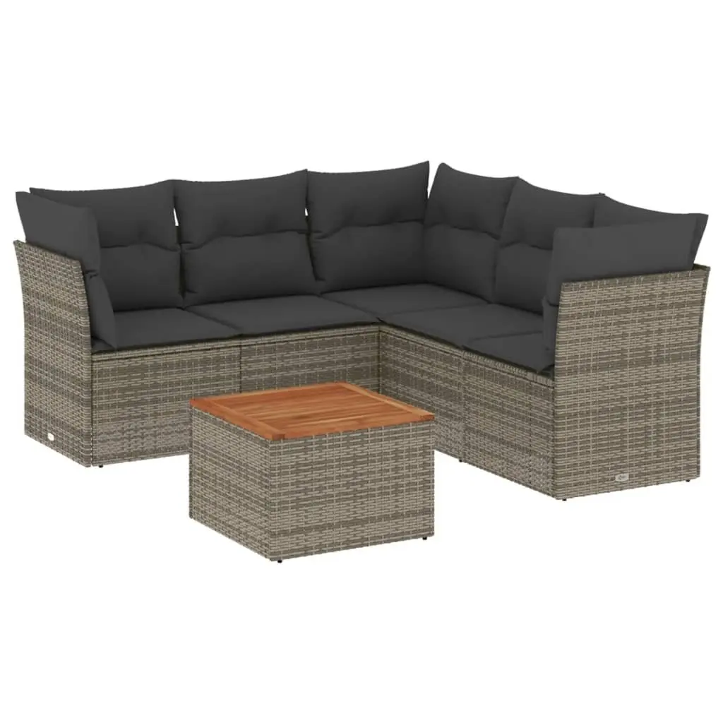 Garden Sofa Set 6 Piece Grey Poly Rattan Modular Outdoor Furniture with Storage Function