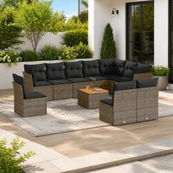 Comfortable 11-Piece Grey Outdoor Sofa Set with Cushions
