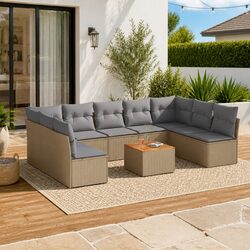 Outdoor Lounge Sofa Set 10 Pieces in Beige
