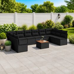 Inviting Black Poly Rattan 11 Piece Garden Sofa Set