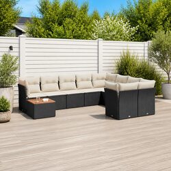 Garden Sofa Set 10 Piece Outdoor Furniture Black Poly Rattan Modular Patio