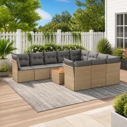 Beige Outdoor Sofa Set: 11-Piece Comfortable Ensemble