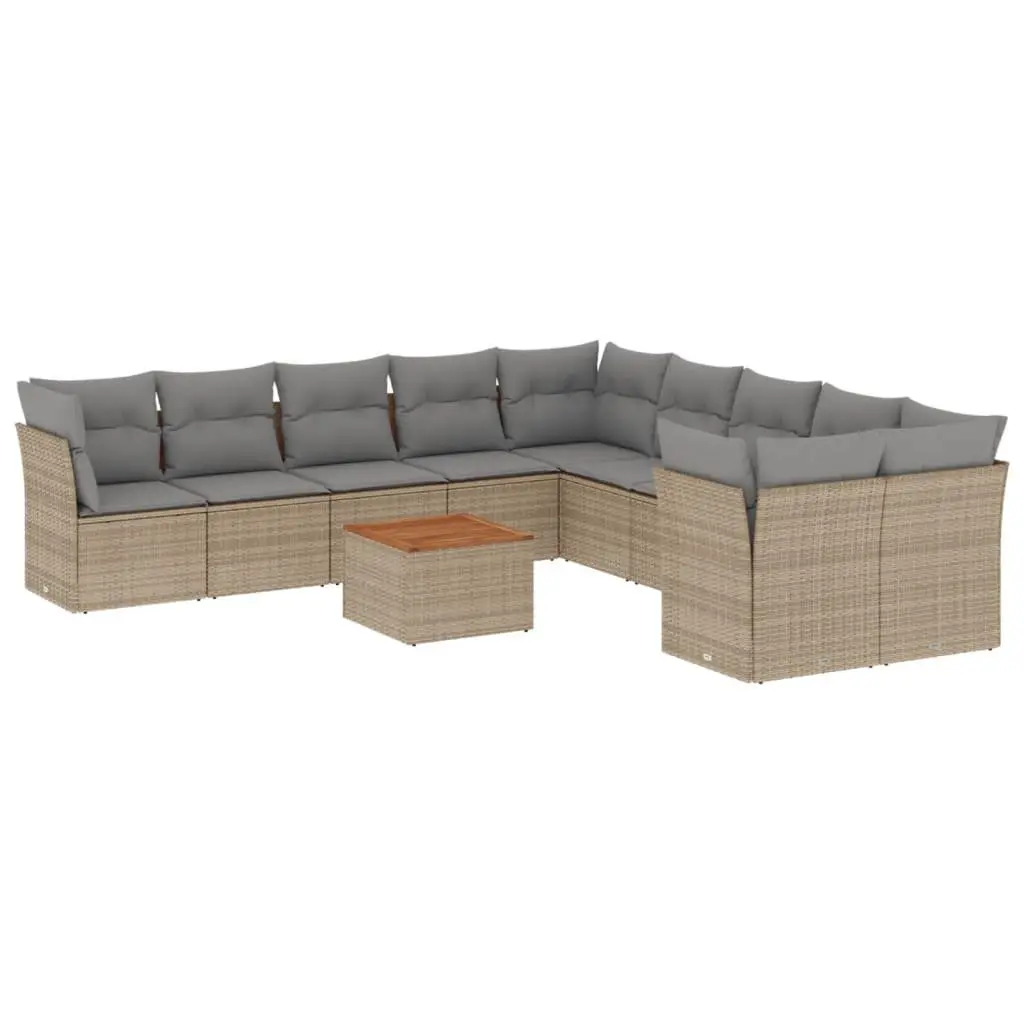 Garden Sofa Set 11 Pieces Outdoor Furniture Beige Poly Rattan Patio Modular