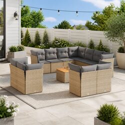Stylish 12-Piece Beige Outdoor Sofa Set for Relaxing