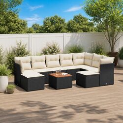 10 Piece Garden Sofa Set with Storage Cushions Black Outdoor Furniture Patio