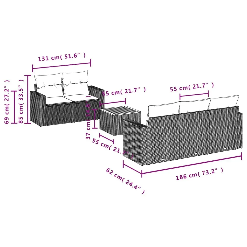 Garden Sofa Set 6 Piece Outdoor Furniture with Storage Cushions Grey Poly Rattan
