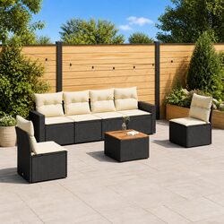 Black Poly Rattan Patio Sectional Sofa Set for Outdoors