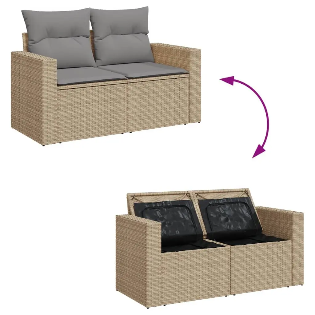 Garden Sofa Set 8 Piece Outdoor Furniture Beige Poly Rattan Patio Lounge with