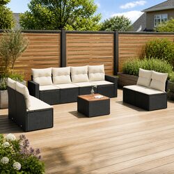 9 Piece Garden Sofa Set Outdoor Patio Furniture Black PE Rattan with Cushions