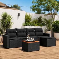 6 Piece Garden Sofa Set Black Poly Rattan Outdoor Furniture Patio Lounge with