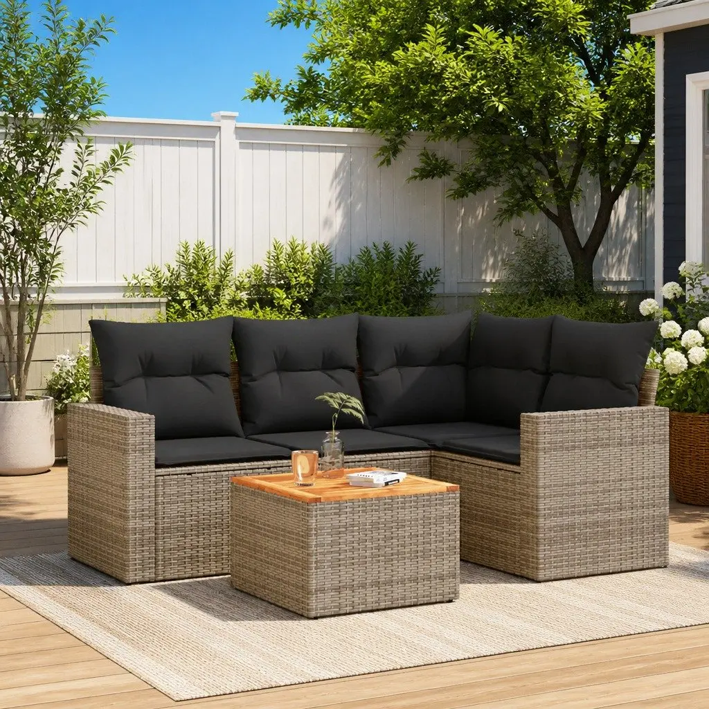 Grey Modular 5 Piece Garden Sofa Set Outdoor Furniture with Under-Seat Storage and Removable Cushion Covers