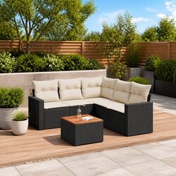 Garden Sofa Set 6 Piece Outdoor Furniture Black Poly Rattan Patio Seating