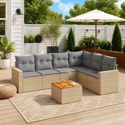 Beige Modular Outdoor Sofa Set - 7 Pieces for Patio Relaxation