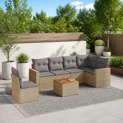 Beige Poly Rattan Garden Sofa Set for Outdoor Living