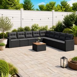 Modular 10-Piece Outdoor Sofa Set in Black Rattan