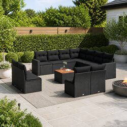 Stylish 12-Piece Outdoor Sofa Set in Black Poly Rattan