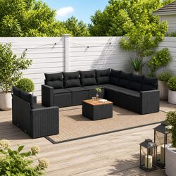 10 Piece Outdoor Garden Sofa Set Black Poly Rattan Patio Furniture Modular
