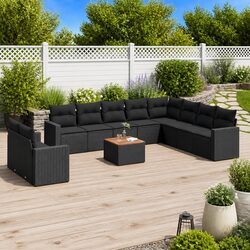 Elevate Your Space with 11-Piece Black Outdoor Sofa Set