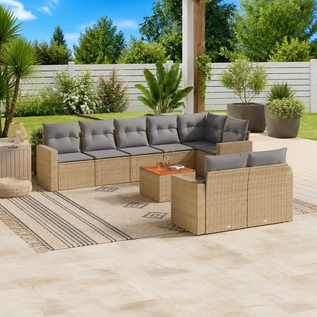 Garden Sofa Set 9 Piece Outdoor Furniture Patio Lounge Beige Poly Rattan with