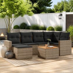 7 Piece Garden Sofa Set Grey Poly Rattan Outdoor Furniture Patio Lounge with