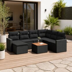 8 Piece Garden Sofa Set Black Outdoor Furniture Patio Lounge with Storage