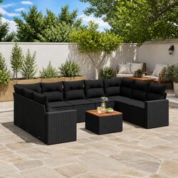 Garden Sofa Set 10 Piece Outdoor Furniture Black Poly Rattan Modular Patio