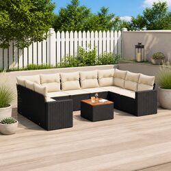 10-Piece Outdoor Patio Sofa Set with Cushions – Black