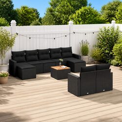 Outdoor 10-Piece Sofa Set in Black Poly Rattan