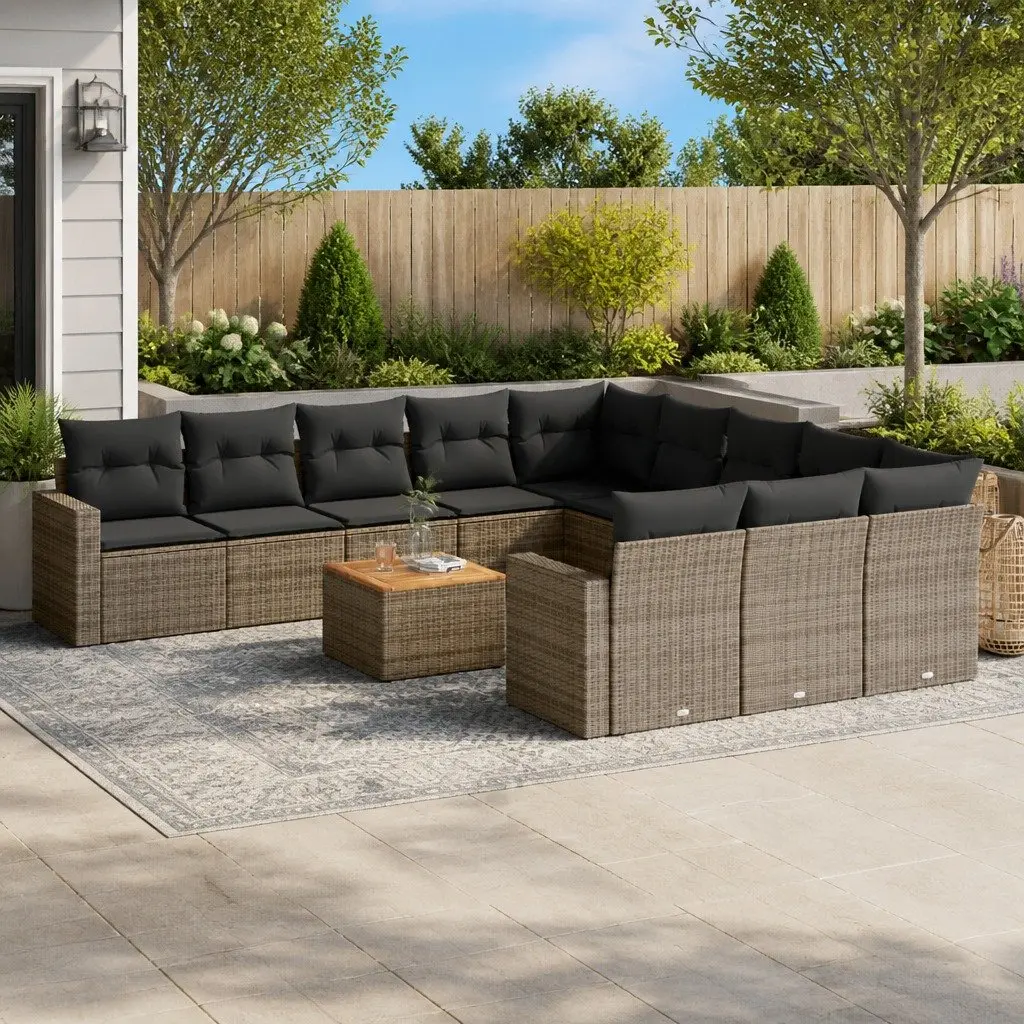 12 Piece Grey Poly Rattan Garden Sofa Set Outdoor Patio Furniture with Cushions