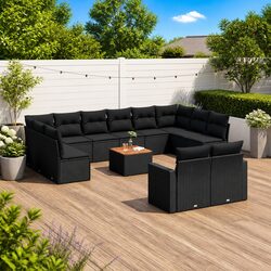 13 Piece Garden Sofa Set Outdoor Patio Furniture Cushions Black Poly Rattan