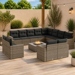Garden Sofa Set 14 Piece Grey Poly Rattan Outdoor Furniture with Storage