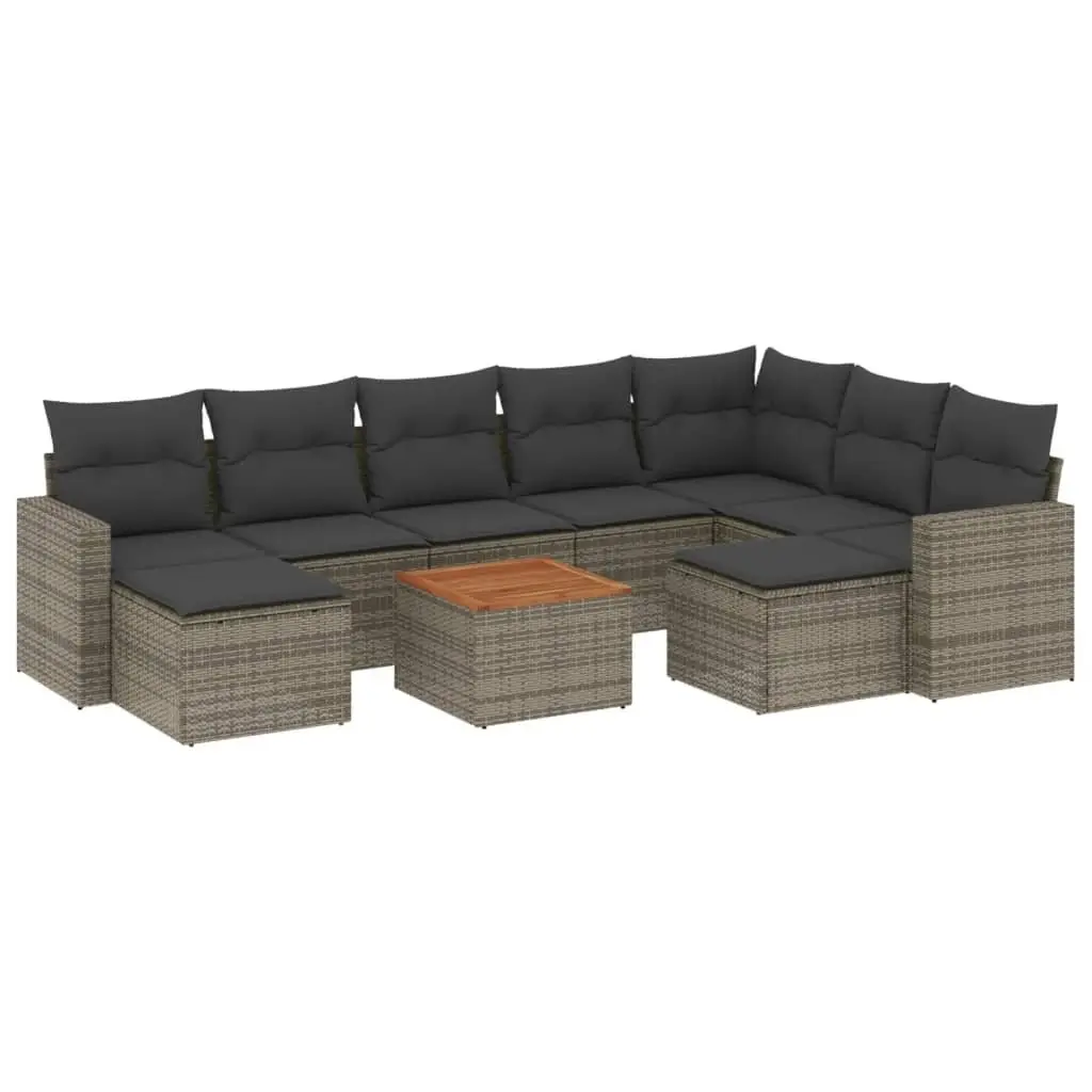 10-Piece Garden Sofa Set Outdoor Patio Furniture Poly Rattan Grey with Storage