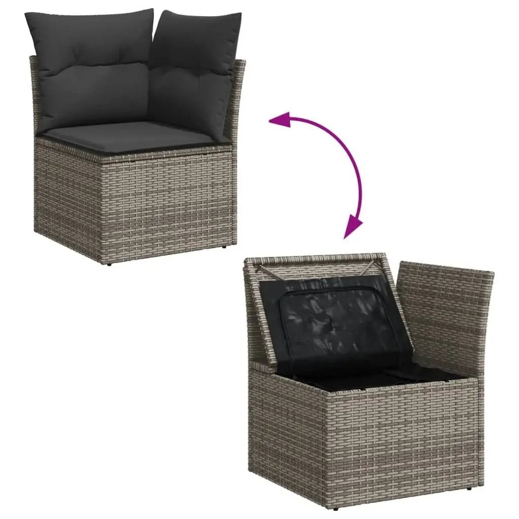 10-Piece Garden Sofa Set Outdoor Patio Furniture Poly Rattan Grey with Storage