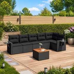 Stylish 7 Piece Black Garden Sofa Set for Outdoor Relaxation