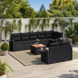 9 Piece Outdoor Garden Sofa Set Patio Furniture with Cushions Black Modular