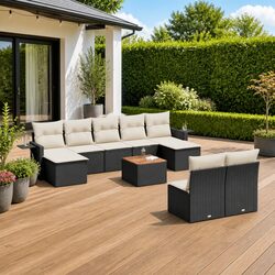 10 Piece Outdoor Garden Sofa Set Black Modular Patio Furniture with Storage