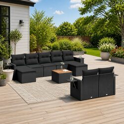 10 Piece Garden Sofa Set with Cushions Black Outdoor Patio Furniture Modular