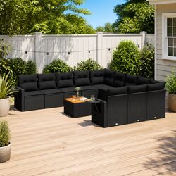 12 Piece Outdoor Garden Sofa Set with Storage Cushions Black Poly Rattan Patio