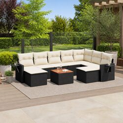 Outdoor 10-Piece Sofa Set in Black Rattan for Modern Spaces
