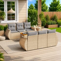 Transform Your Patio with This 7-Piece Beige Sofa Set