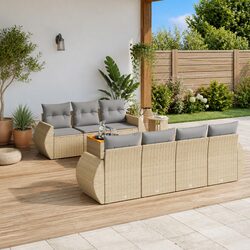 Stylish 8-Piece Beige Cushion Outdoor Sofa Set