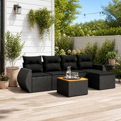 Black Modular 6-Piece Garden Sofa Set for Outdoor Spaces