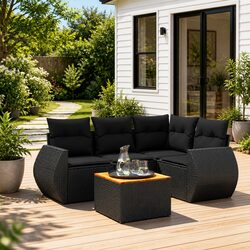 Garden Sofa Set 5 Piece Outdoor Furniture with Cushions Storage Black Poly