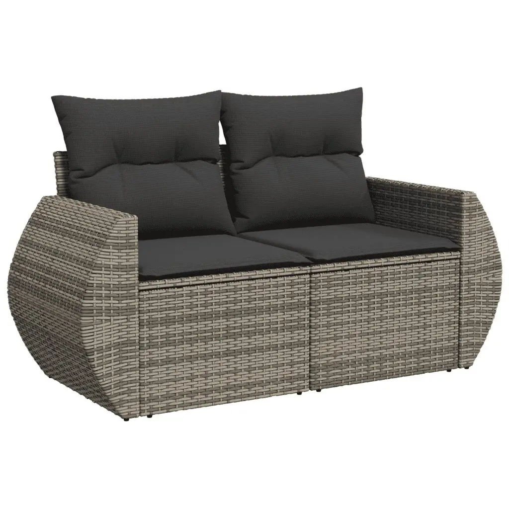 5 Piece Outdoor Garden Sofa Set Grey Poly Rattan Patio Furniture with Cushions
