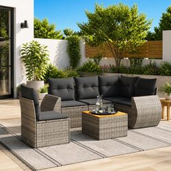 Garden Sofa Set 6 Piece Outdoor Furniture with Cushions Grey Modular Patio