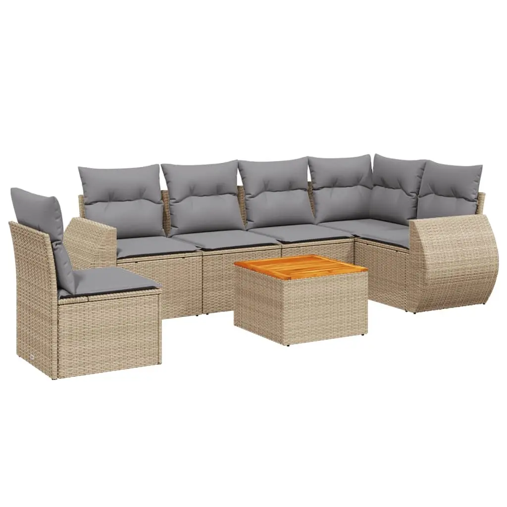 Garden Sofa Set 7 Piece Outdoor Furniture Patio Beige Poly Rattan Modular