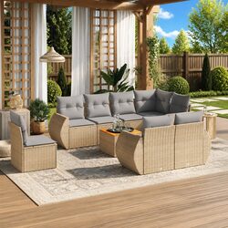 Beige 9-Piece Modular Garden Sofa Set for Relaxation