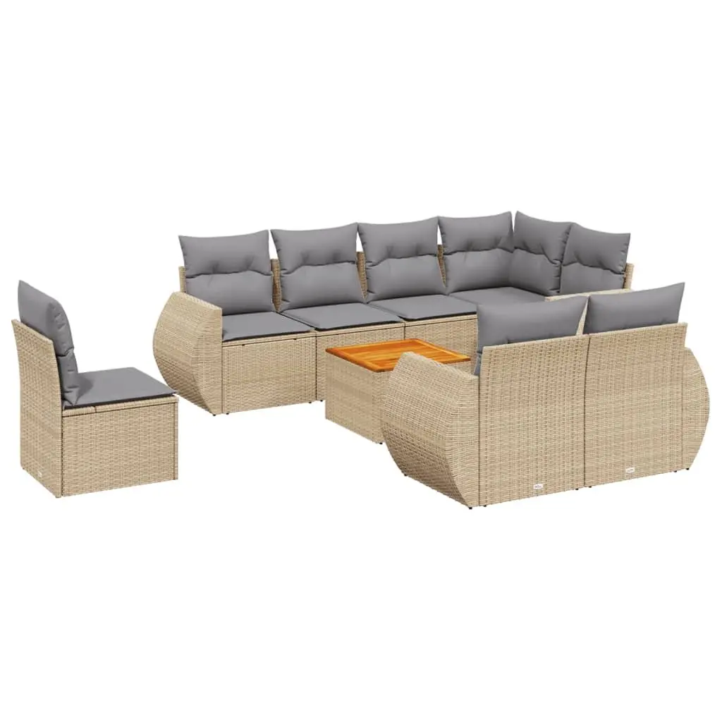 Garden Sofa Set 9 Piece Outdoor Furniture Beige Poly Rattan Patio Seating with