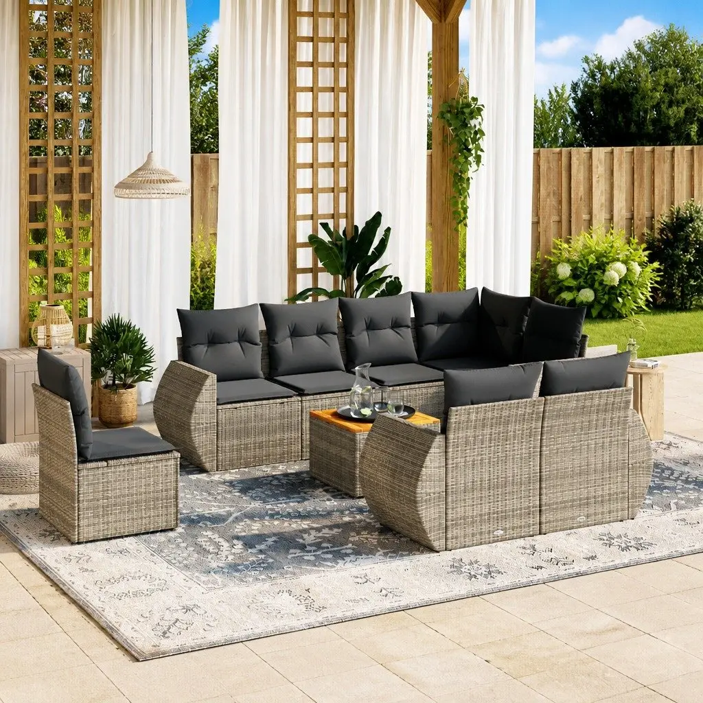 Garden Sofa Set 9 Piece Outdoor Furniture Grey Poly Rattan Modular Patio Seating